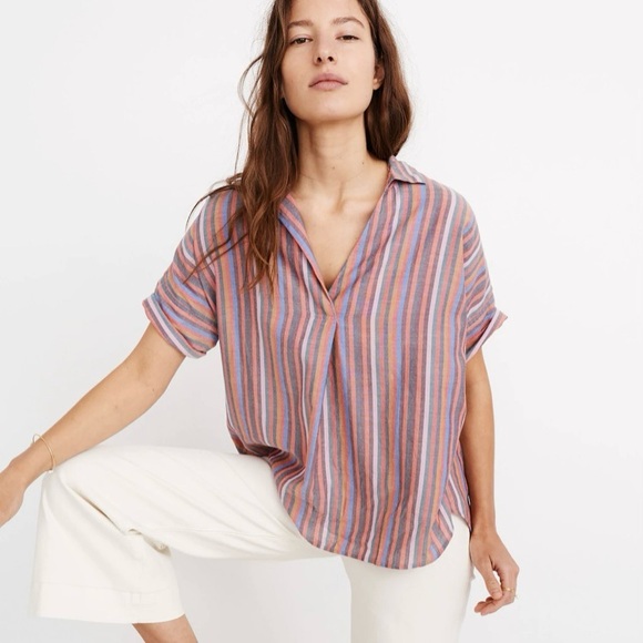 Madewell Tops - Madewell Courier Button Back Shirt Rainbow Stripe Boxy Fit Woman’s Medium